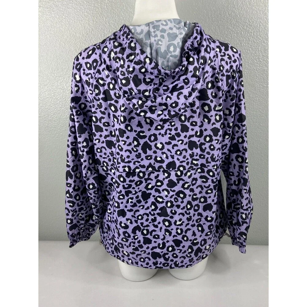 Main Strip Women Small Windbreaker Purple Leopard Print Packable Hooded NWT - Picture 5 of 9